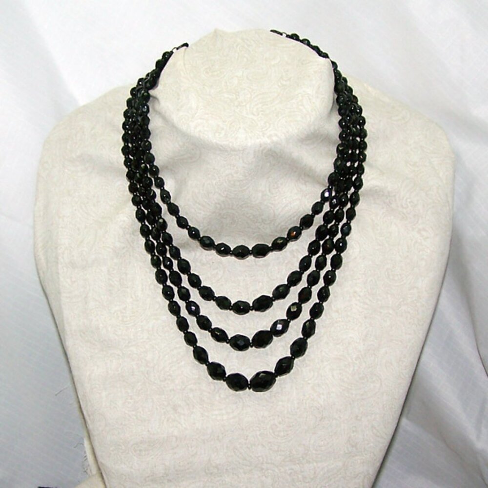VTG-4 Strand Black Lucite Beaded Choker